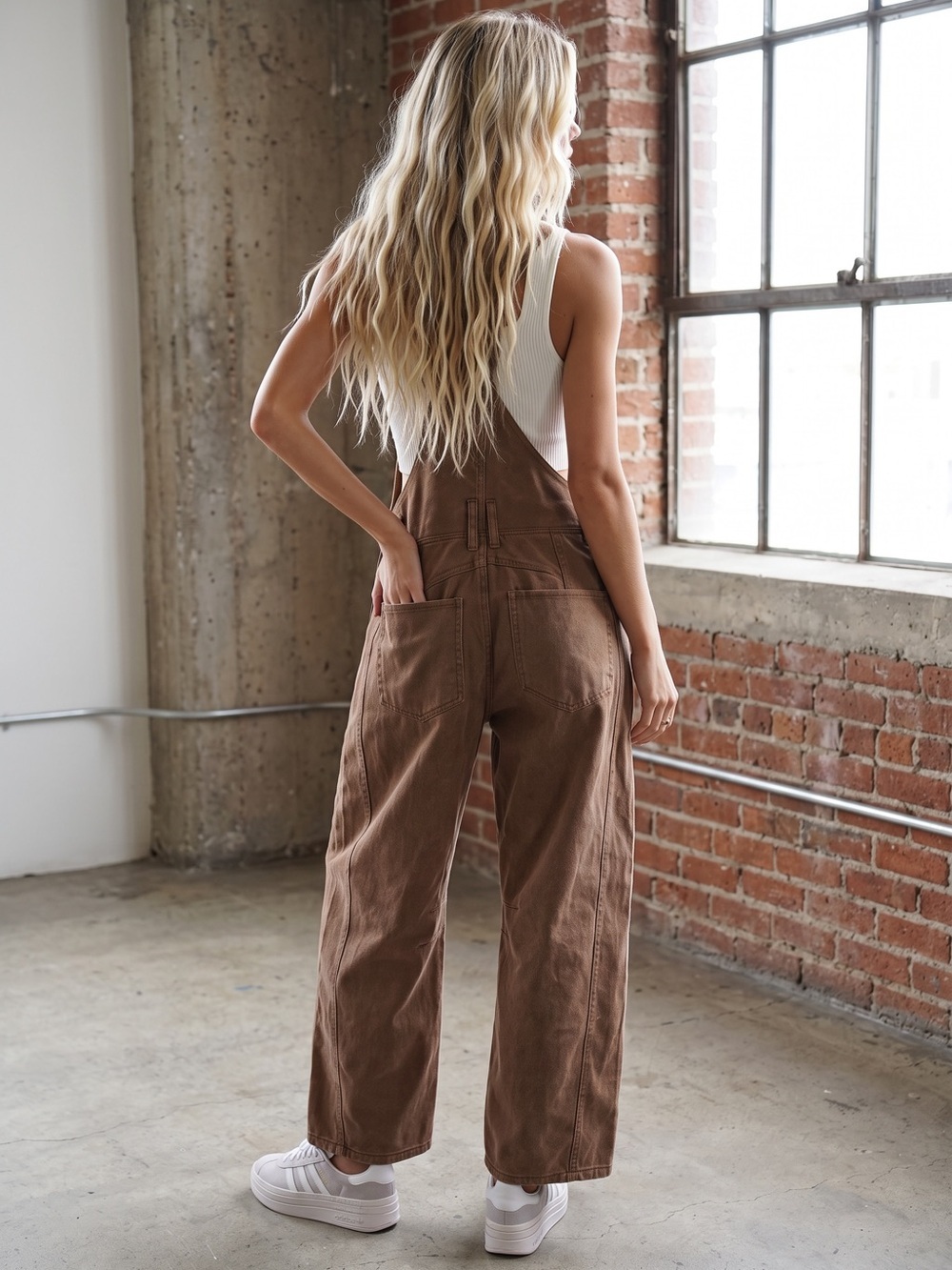 Washed Brown Eesome Barrel Horseshoe Jumpsuit Overalls - Picture 2 of 9